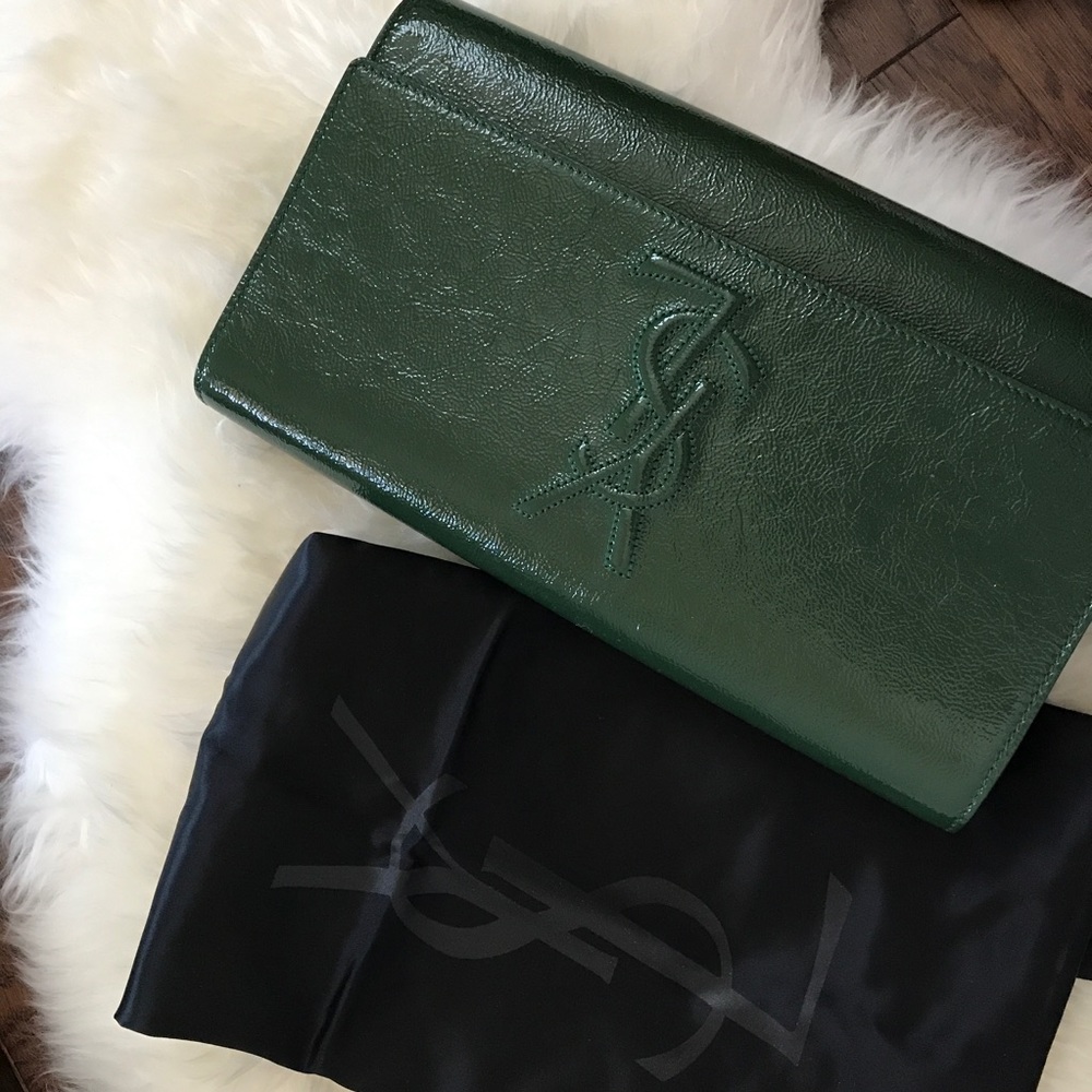 YSL Green Patent Leather Clutch