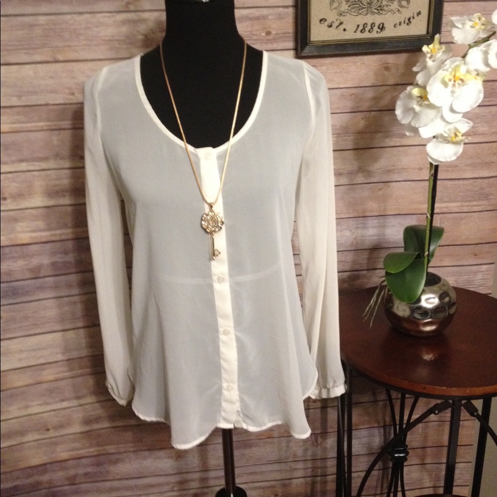 Sheer Ivory Long-sleeve Blouse