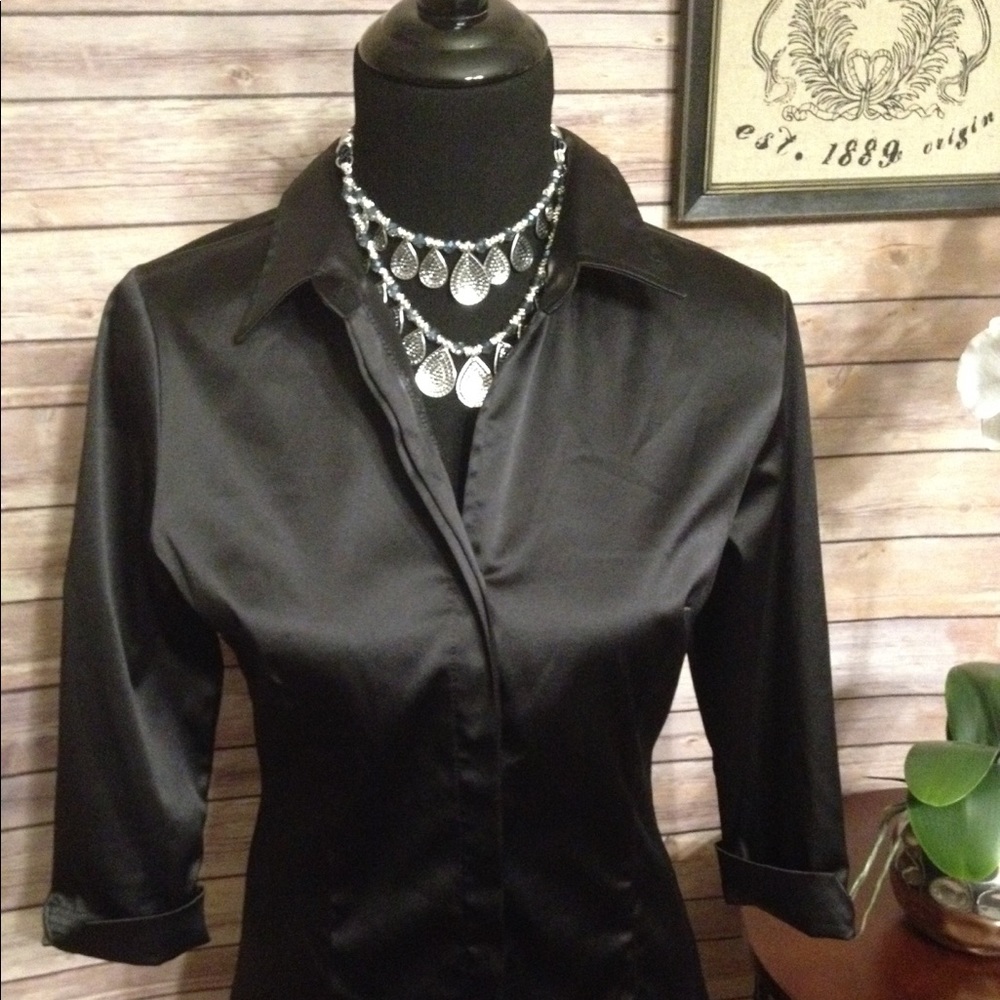 Black satin /Tunic / button down shirt.