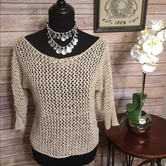 Beige Crochet gold metallic thread sweater - Picture 2 of 2