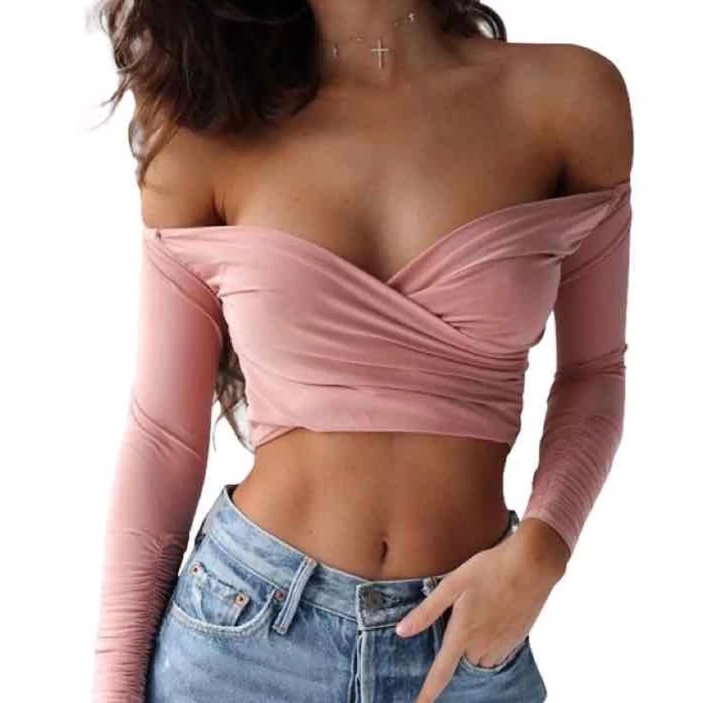 Sexy Long Sleeve Off Shoulder Crop Top Sweetheart