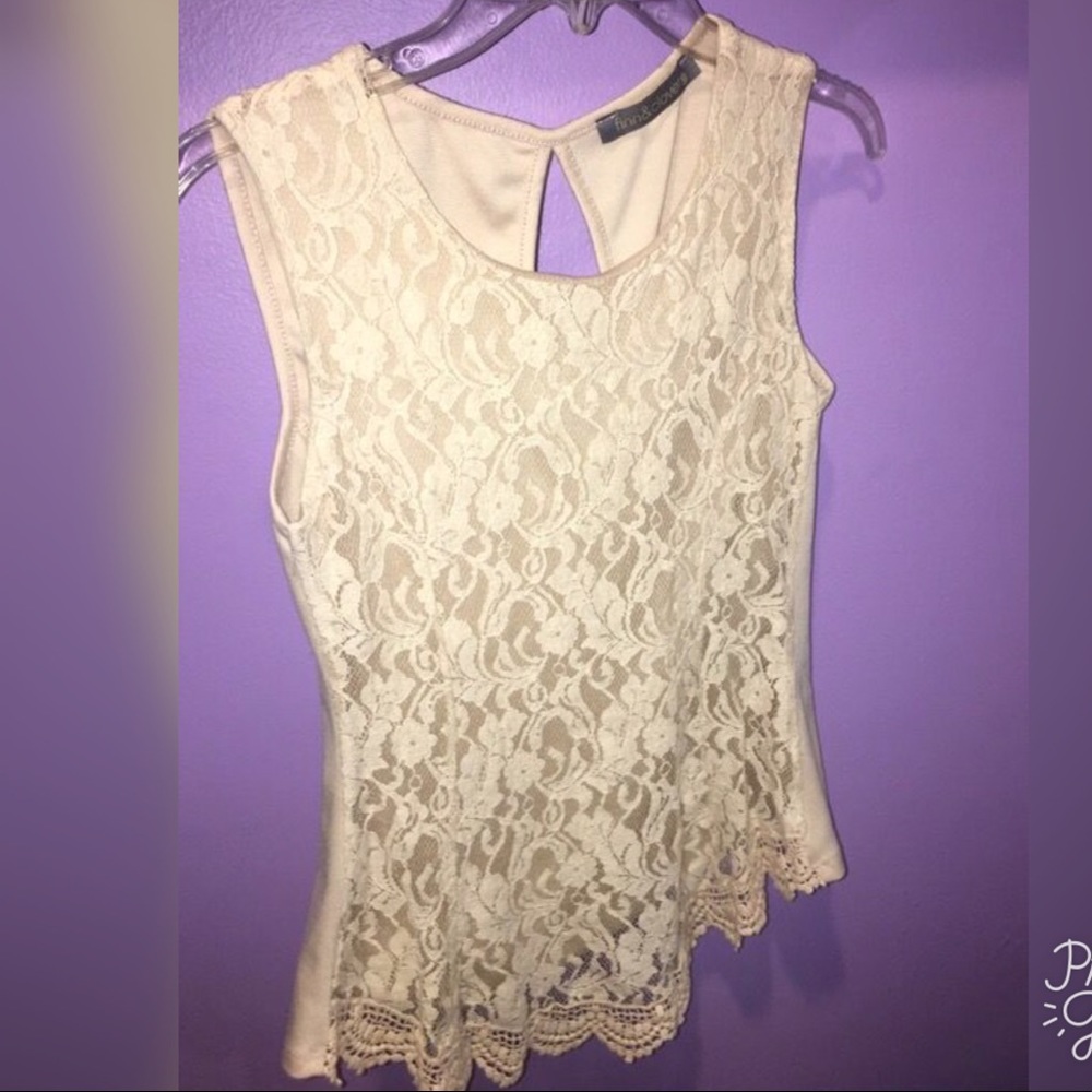Dressy, cream blouse with a floral lace front