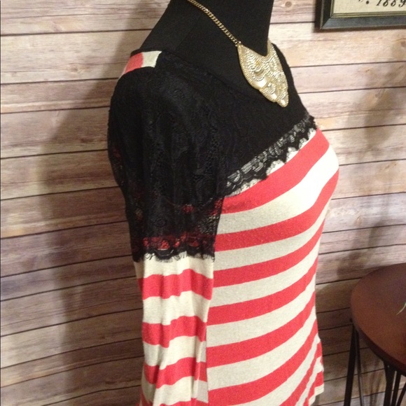 Sheer black lace, striped sweater - Picture 2 of 2