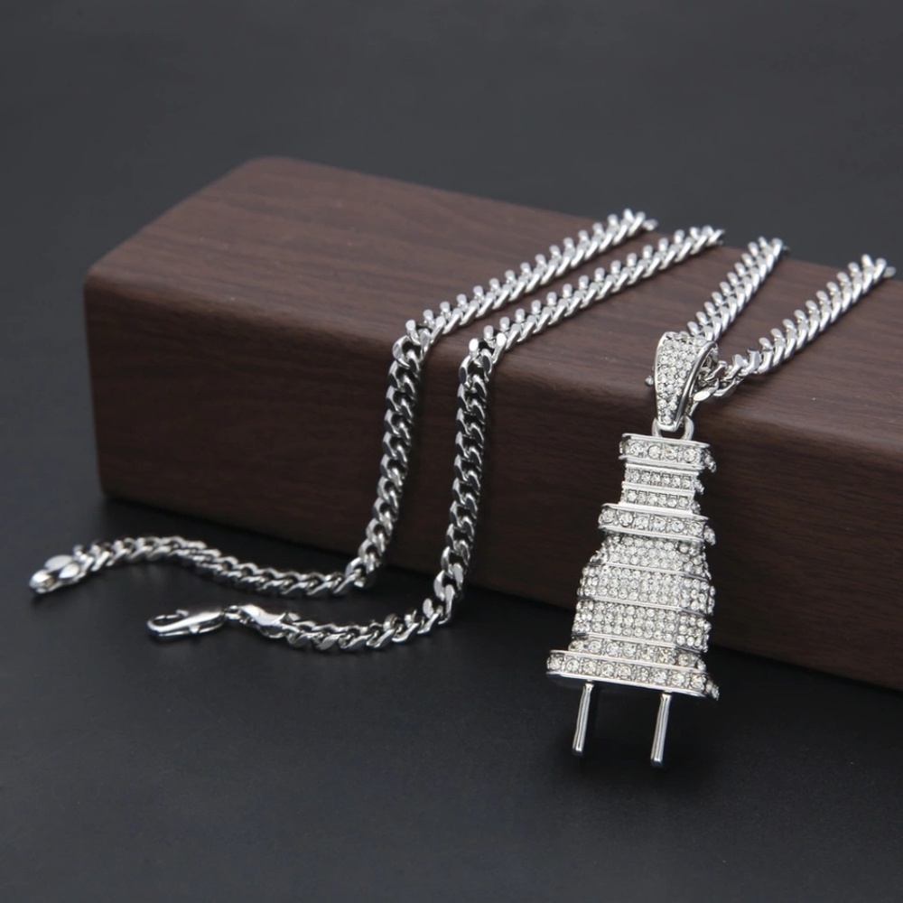 Hip hop full rhinestone plug pendant cuban link