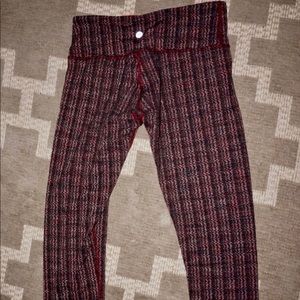 Red, Black, and a White Lululemon Crop Bottoms 6