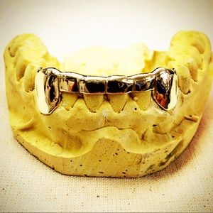 Custom 2 Teeth With Bar Grill in 10KT Gold