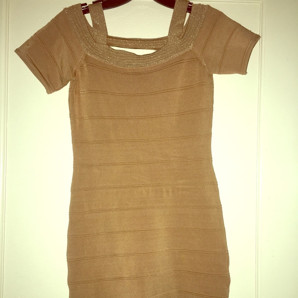 Bebe gold bodycon dress