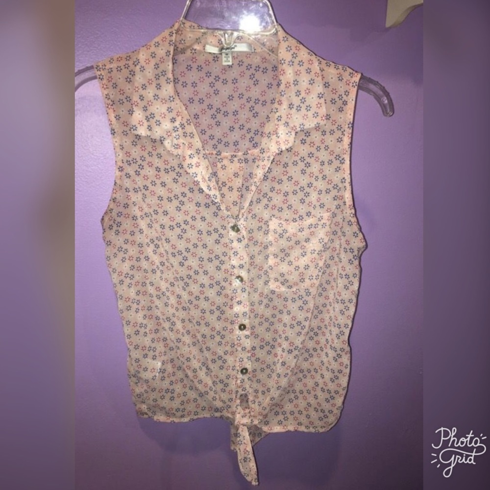 Pink button up floral blouse