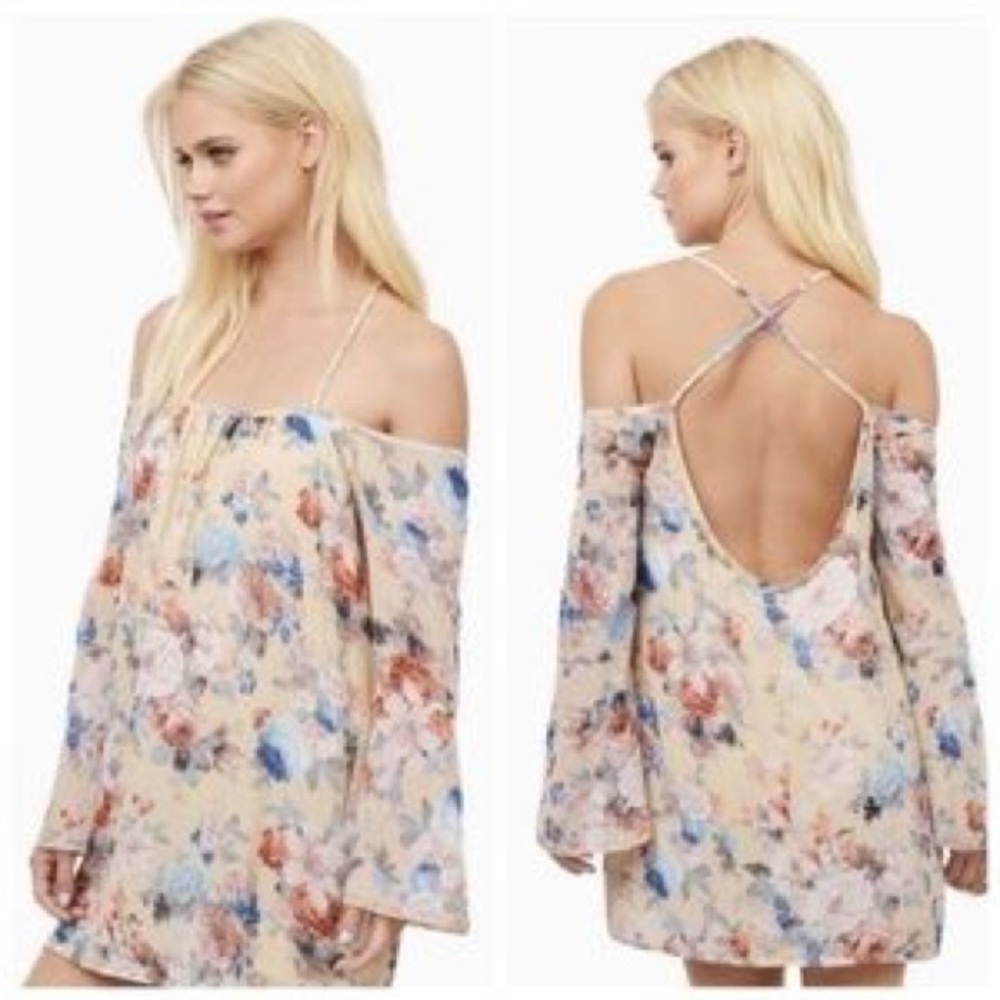 Off the shoulder floral dress.