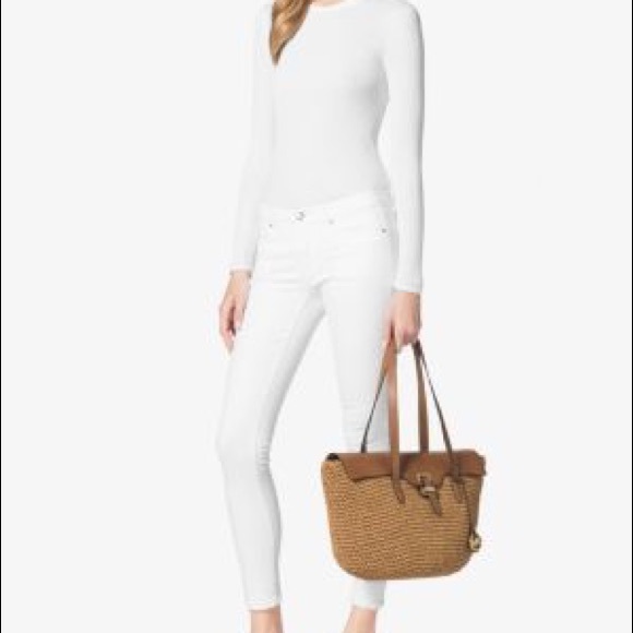 Michael Kors Naomi Straw and Leather Handbag - Picture 2 of 8