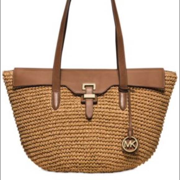 Michael Kors Naomi Straw and Leather Handbag - Picture 5 of 8