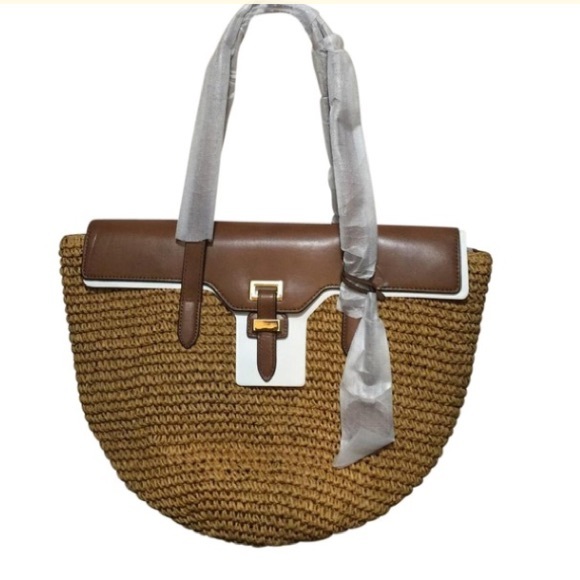 Michael Kors Naomi Straw and Leather Handbag - Picture 4 of 8