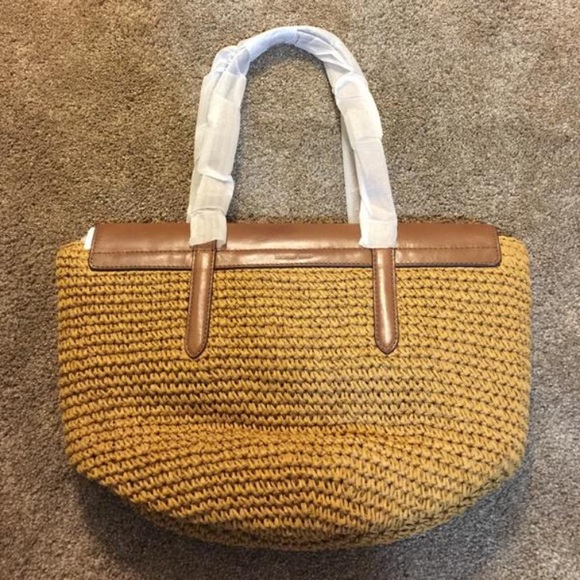 Michael Kors Naomi Straw and Leather Handbag - Picture 6 of 8