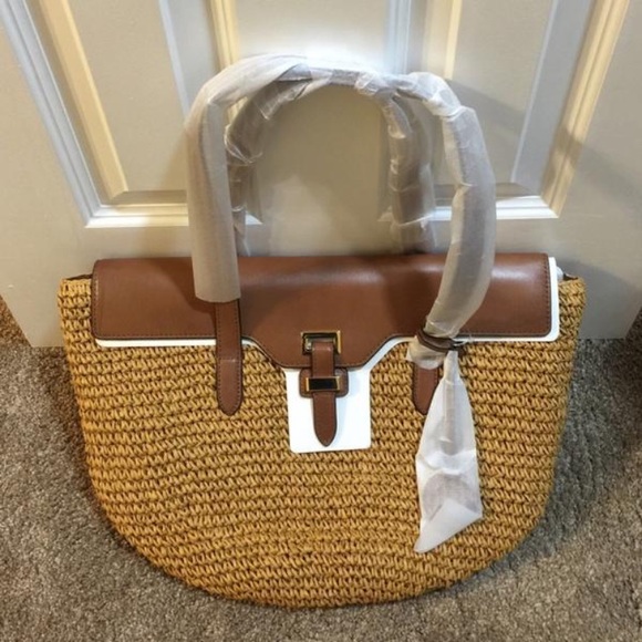 Michael Kors Naomi Straw and Leather Handbag - Picture 3 of 8