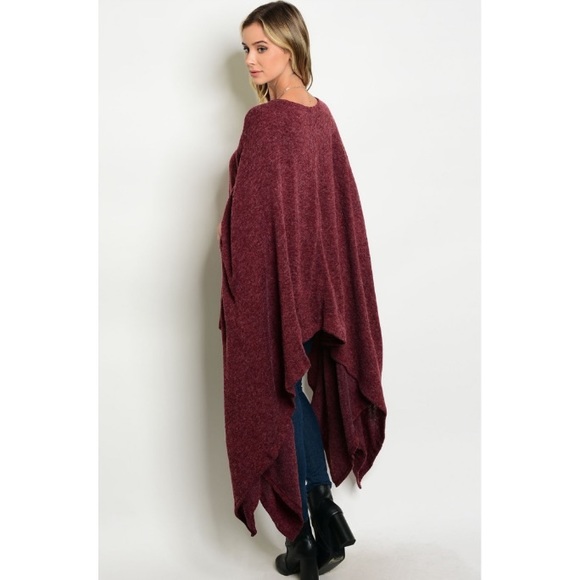 🎉CLEARANCE🎉 Burgundy Red Sweater Poncho Sweater - Picture 2 of 2