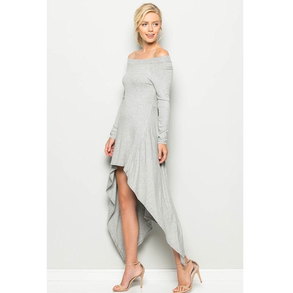 🎉CLEARANCE🎉 Gray Long Sleeve Asymmetric Dress - Picture 4 of 7