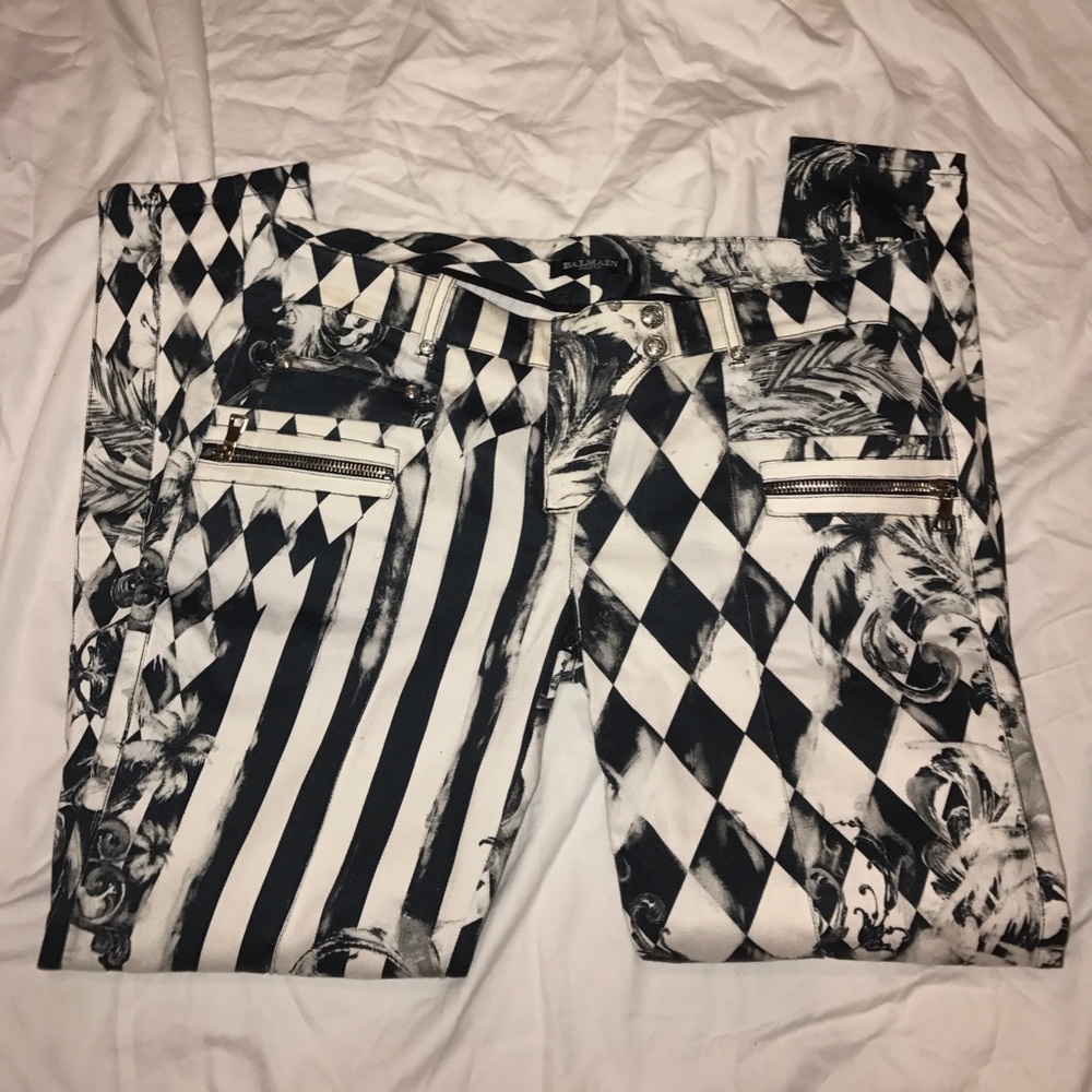 BALMAIN BLACK/WHITE PRINTED JEANS - Picture 5 of 6