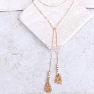 Gold Color Lariat Long Chain Tassel Necklace