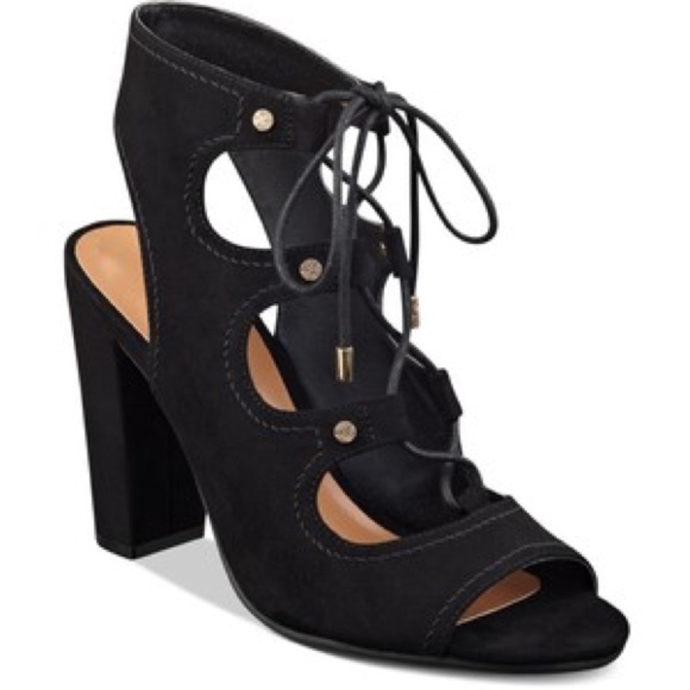 NIB Black Lace Up Peep Toe Platform Heel Pump - Picture 3 of 5