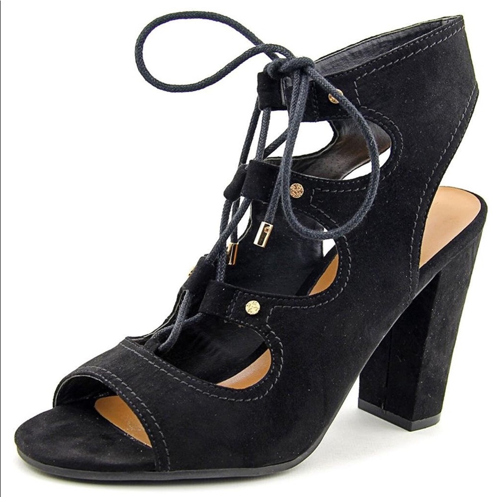 NIB Black Lace Up Peep Toe Platform Heel Pump - Picture 4 of 5
