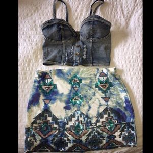 Mini blue sequence detailed skirt