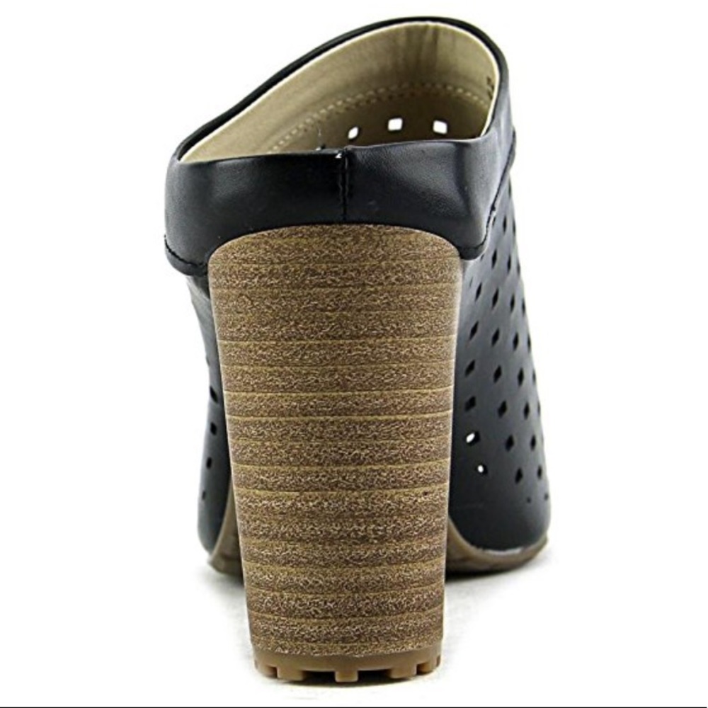Black Perforated Peep Toe Block Heel Mules - Picture 4 of 4