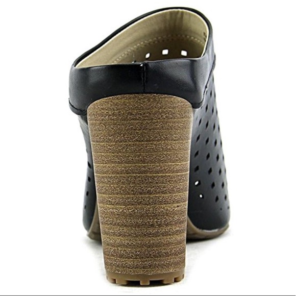 Black Perforated Peep Toe Block Heel Mules - Picture 4 of 4
