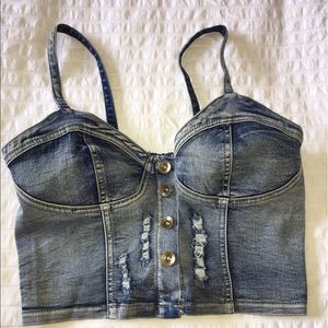 Blue jean button down crop top