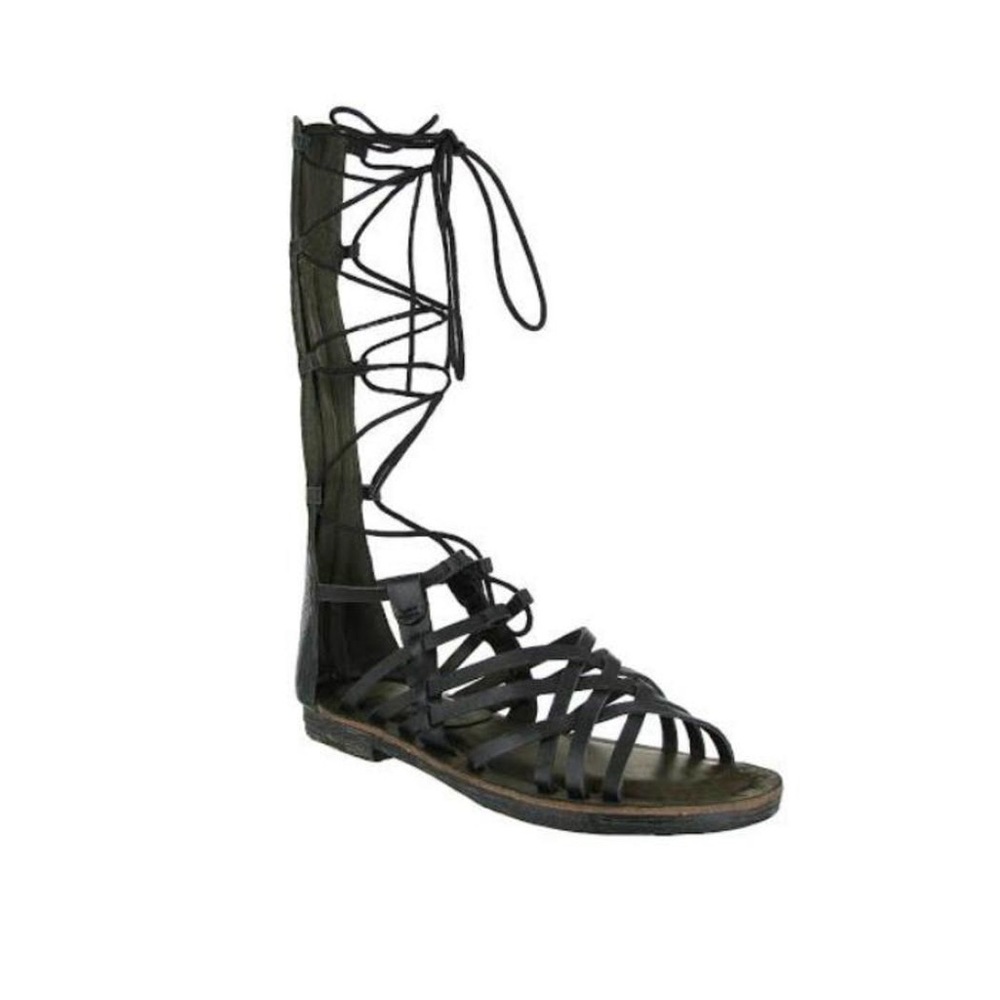 Black Leather Boho Chic Tall Gladiator Sandals - Picture 5 of 5