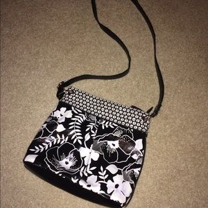 A really cute black and white purse!