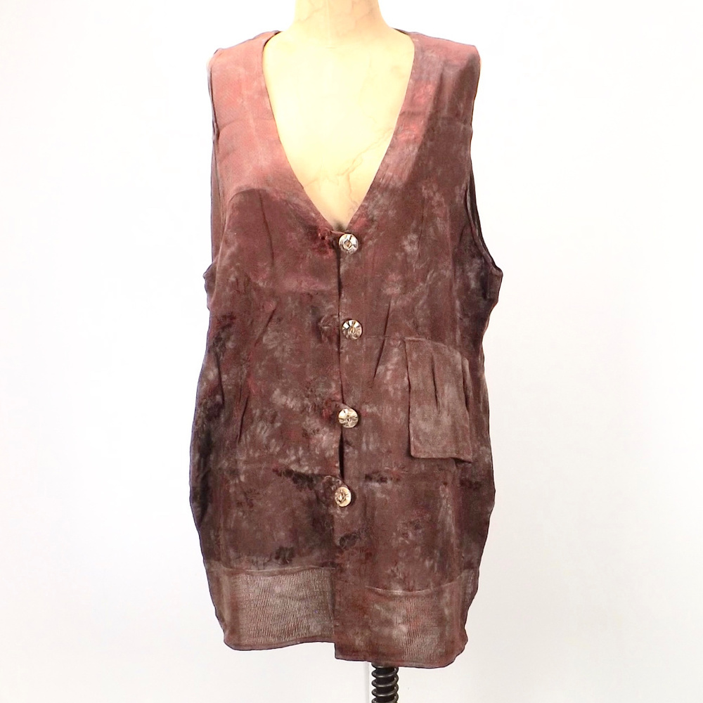 womens vintage vest long brocade patchwork sheer