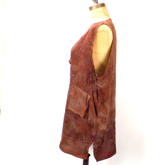 womens vintage vest long brocade patchwork sheer - Picture 5 of 5