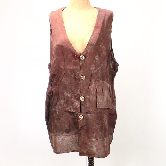 womens vintage vest long brocade patchwork sheer - Picture 1 of 5
