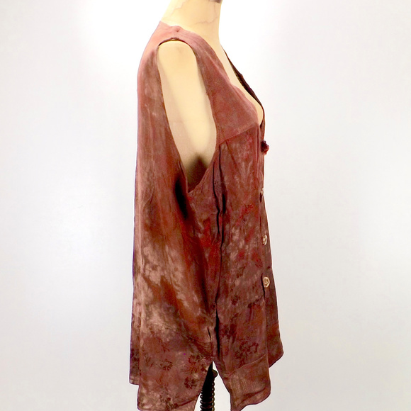 womens vintage vest long brocade patchwork sheer - Picture 2 of 5