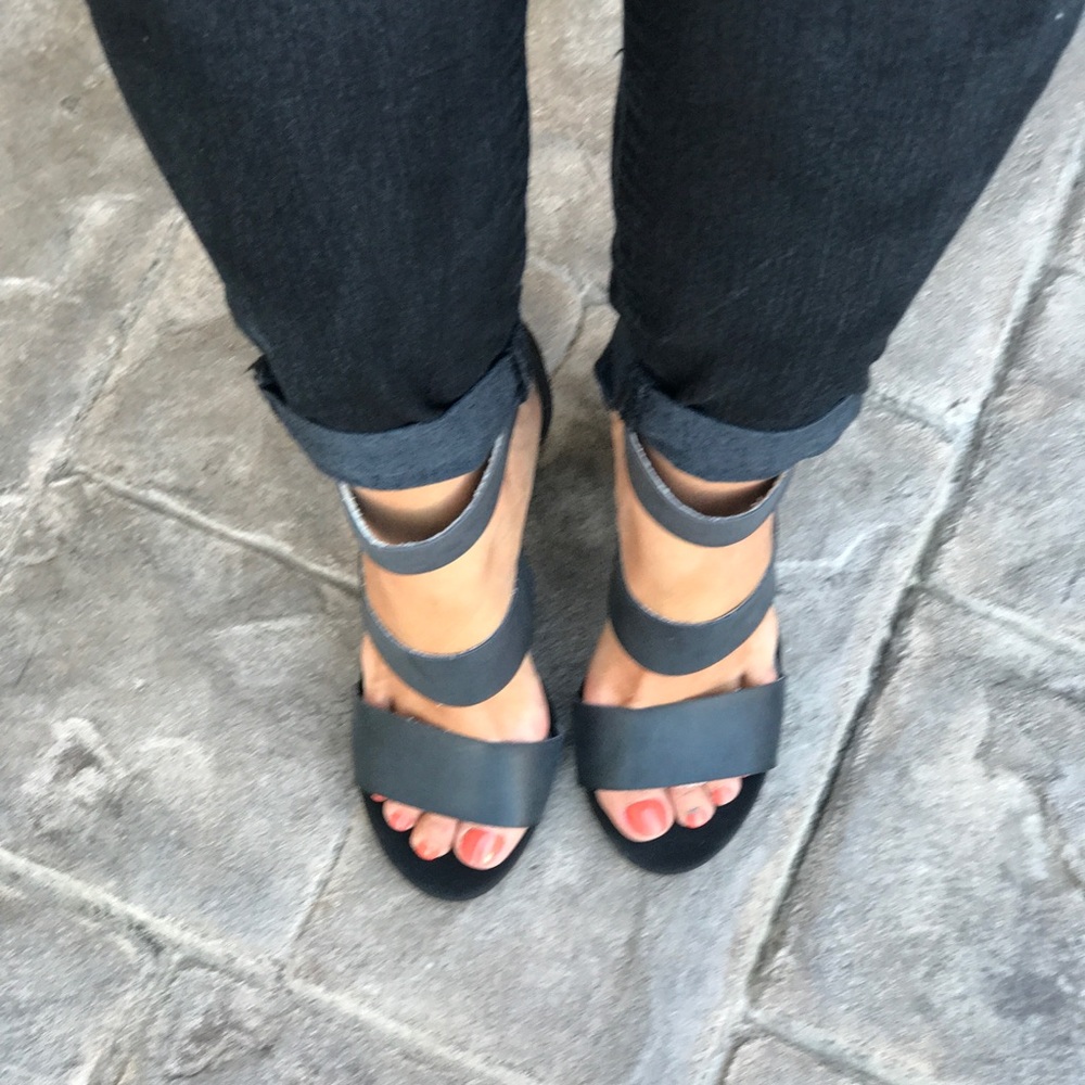 Mat Black Soft Distressed Three Strap Sandal - Picture 4 of 8