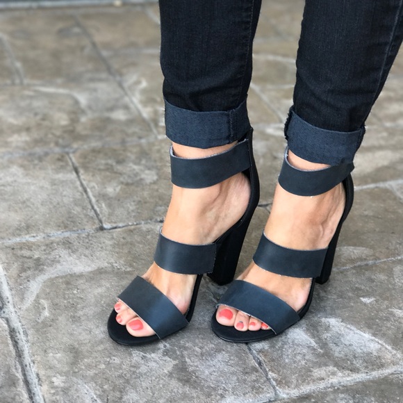 Mat Black Soft Distressed Three Strap Sandal - Picture 3 of 8