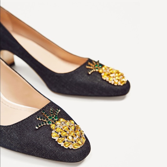 Zara denim mid heel pineapple shoes - Picture 2 of 4