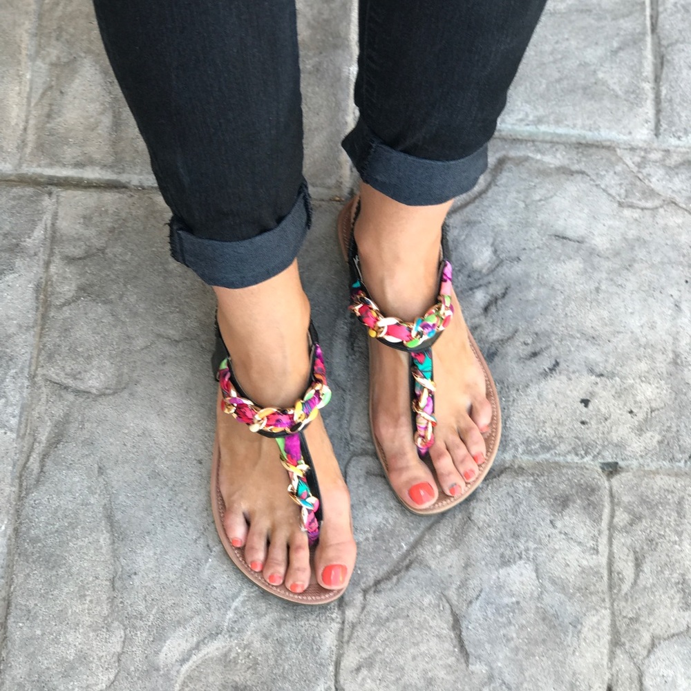 Multicolor Thong Slingback Comfort Wedge Sandal - Picture 2 of 5
