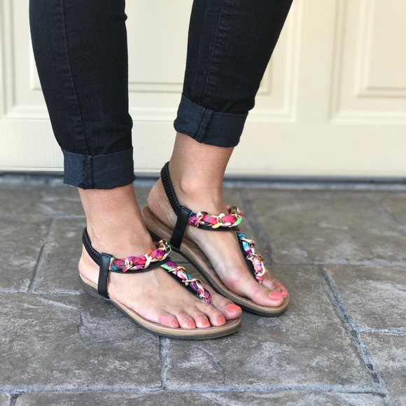 Multicolor Thong Slingback Comfort Wedge Sandal - Picture 3 of 5