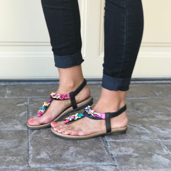 Multicolor Thong Slingback Comfort Wedge Sandal - Picture 4 of 5