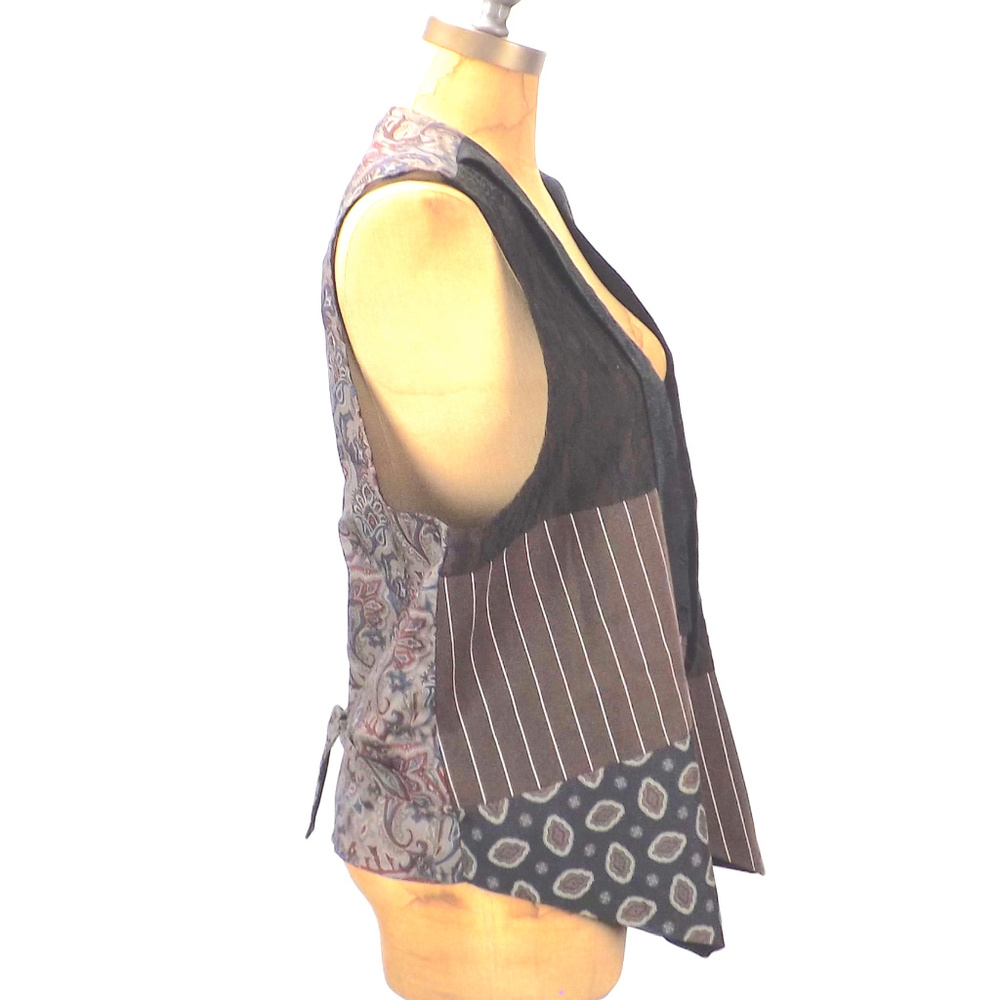 SOLD vintage vest lapel patchwork paisley open - Picture 2 of 7