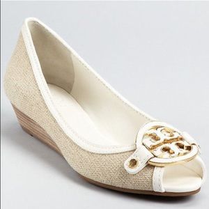 TORY BURCH AMANDA DEMI WEDGE SZ 6 WHITE/NATURAL