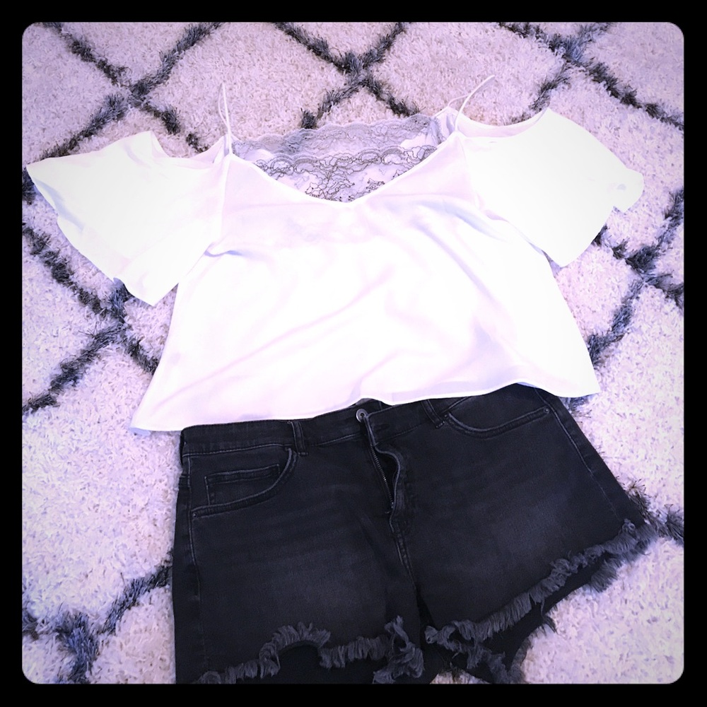 White cold shoulder top