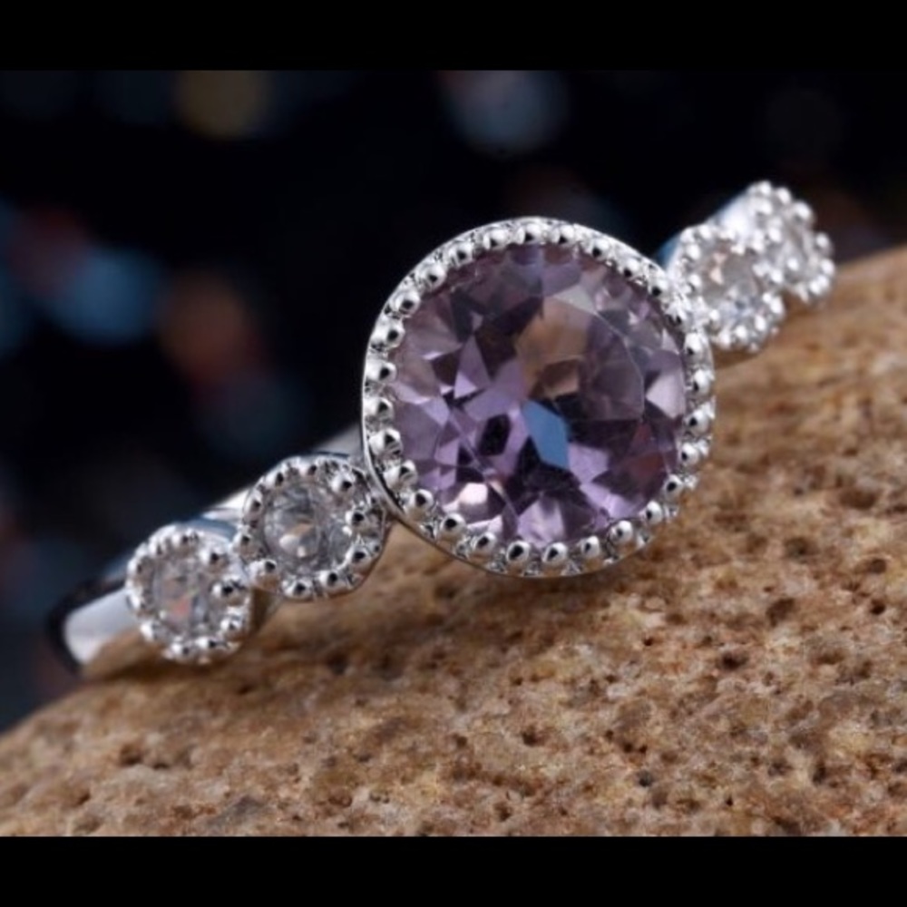 Rose De France Amethyst & White Topaz Ring. Size 7
