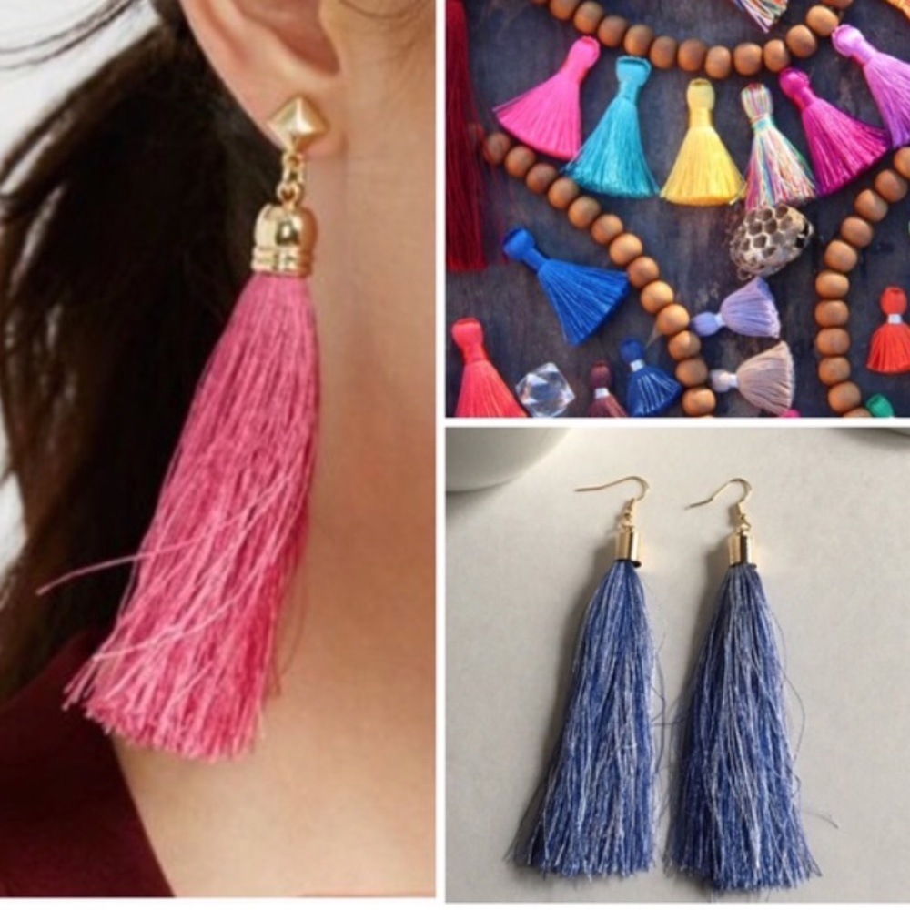 Blue & White Tassel Earrings