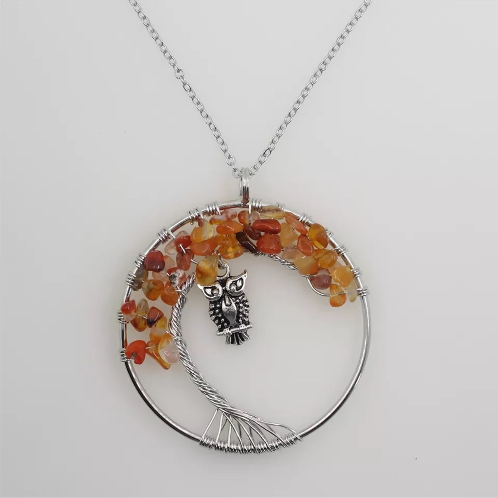 Orange Tree of life owl pendant necklace 🌲 🦉