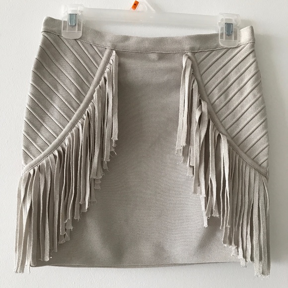 Ronny Kobo Collection Dresses & Skirts - Ronny Kobo Tan Fringe Trimmed Bandage Skirt