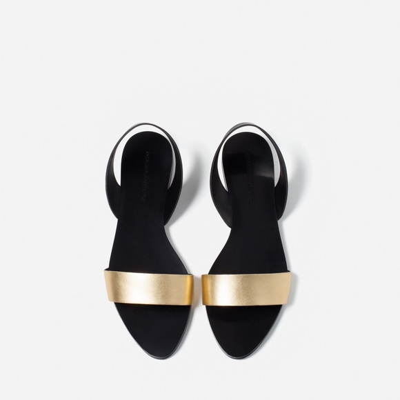 Zara Shoes - Zara basic metallic gold/black flat sandals