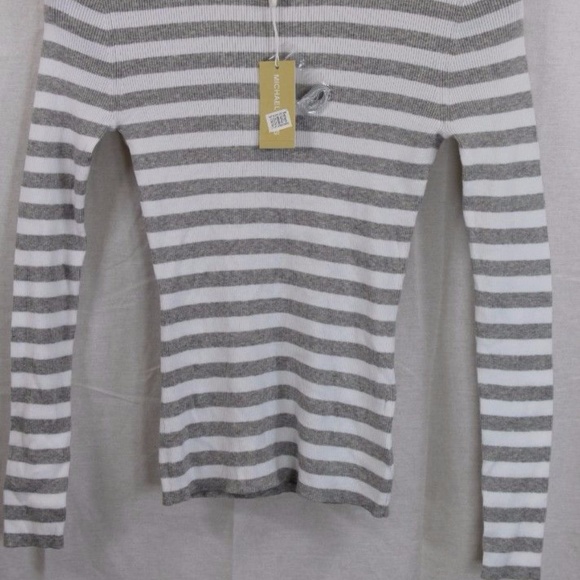 MICHAEL KORS GRAY WHITE STRIPE SWEATER SMALL - Picture 2 of 5