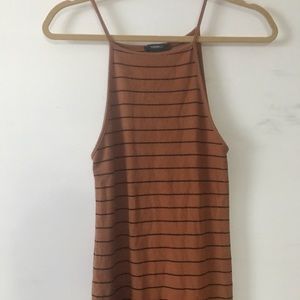 Spaghetti Strapped Tan Striped Bodycon Dress😌